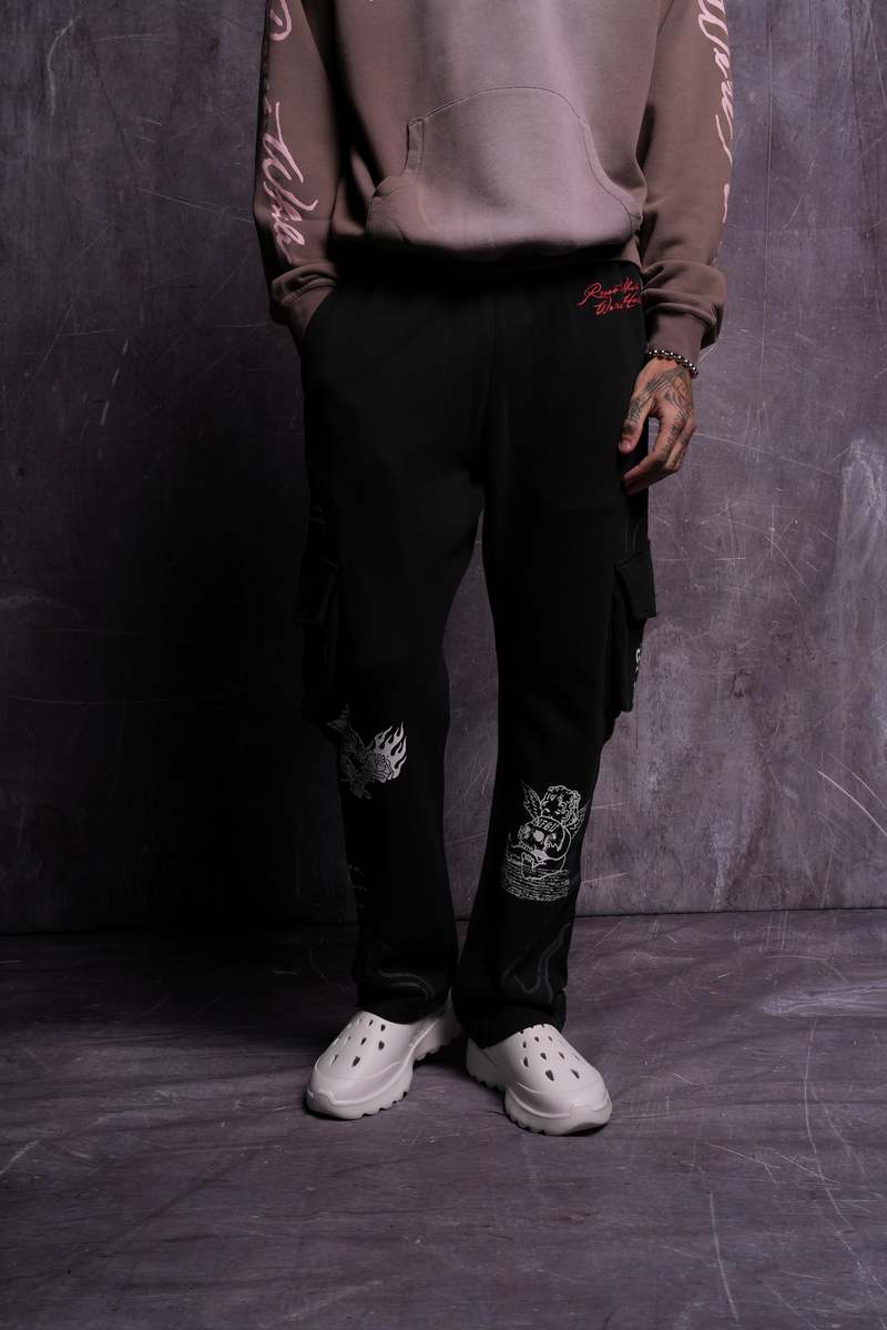 Darc Sport Infernal Bloom Bigelow Cargo Sweat Pants Czarne | 0318275-YU