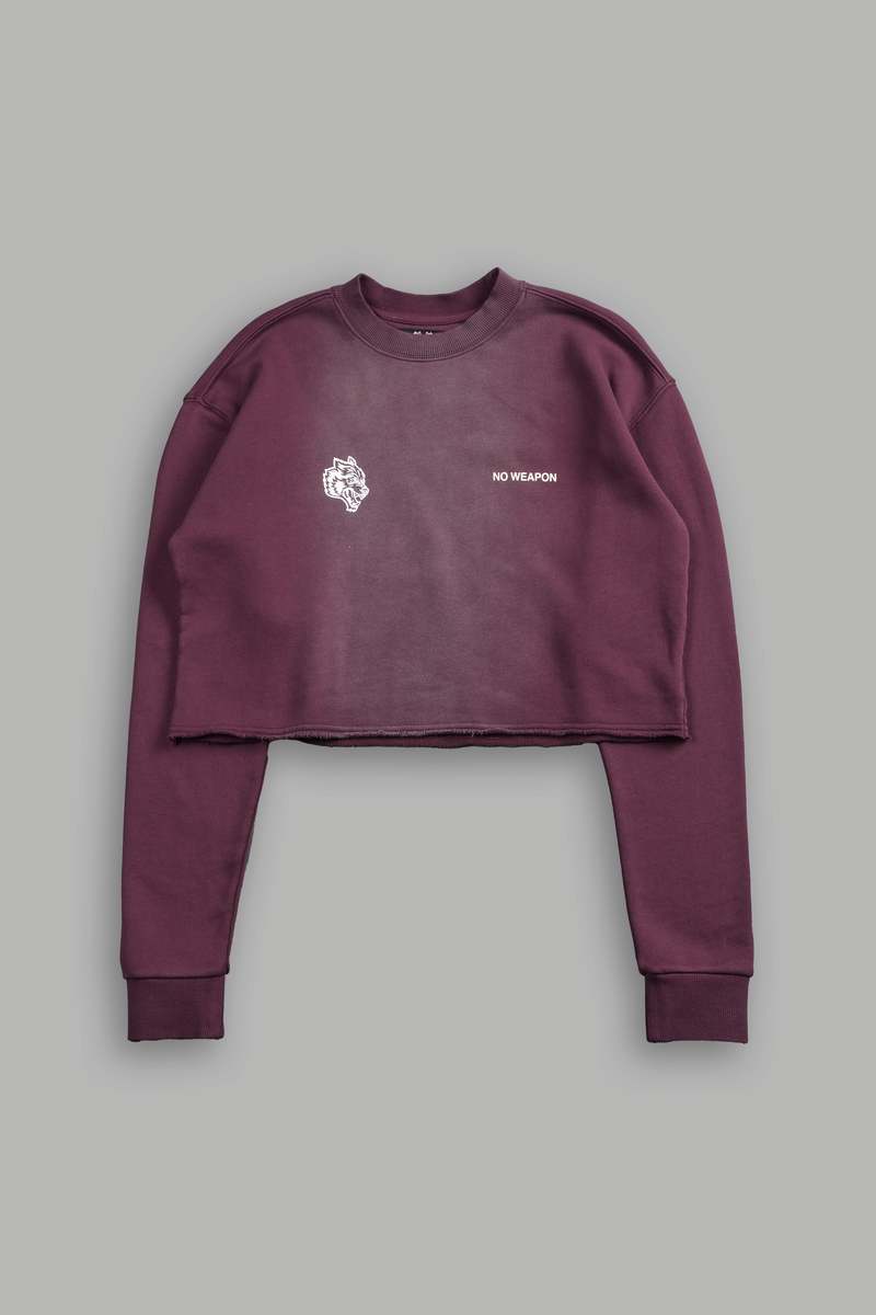 Darc Sport No Weapon Shall Prosper (Cropped) Crewneck Cherry Wine Tonal Sun Fade | 5470391-EZ