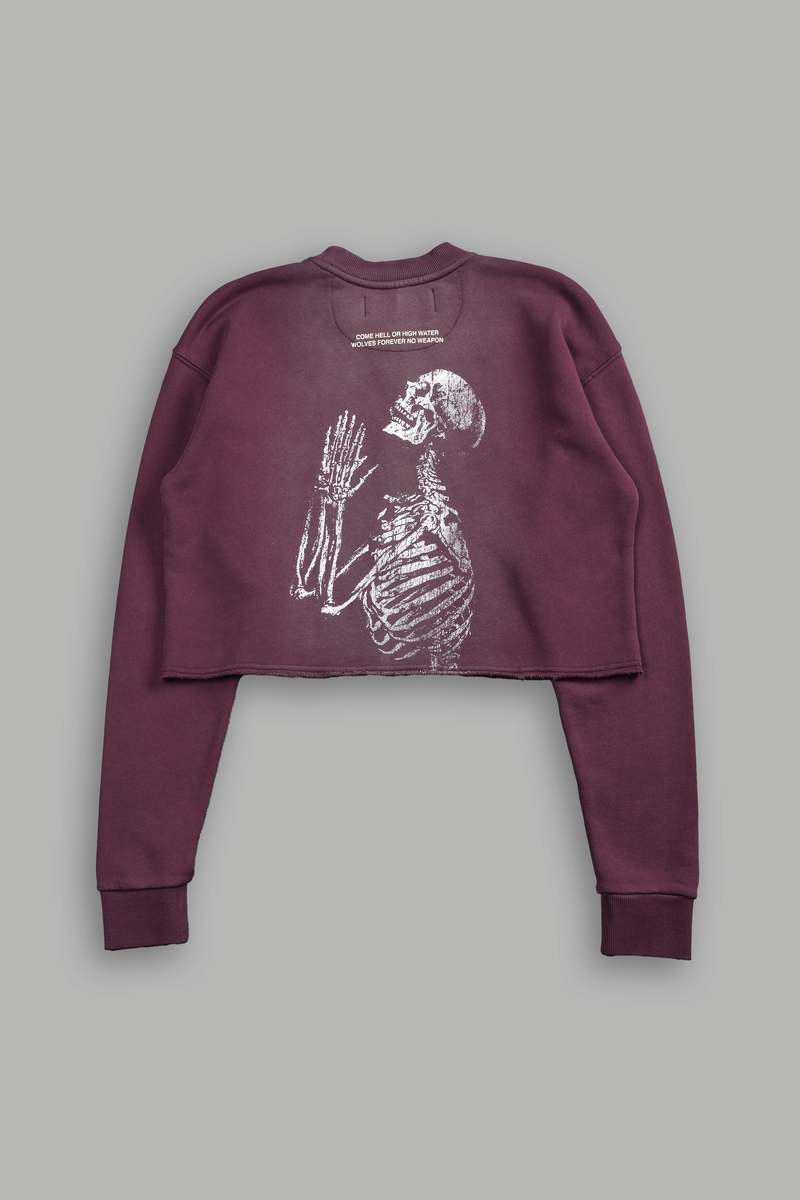 Darc Sport No Weapon Shall Prosper (Cropped) Crewneck Cherry Wine Tonal Sun Fade | 5470391-EZ