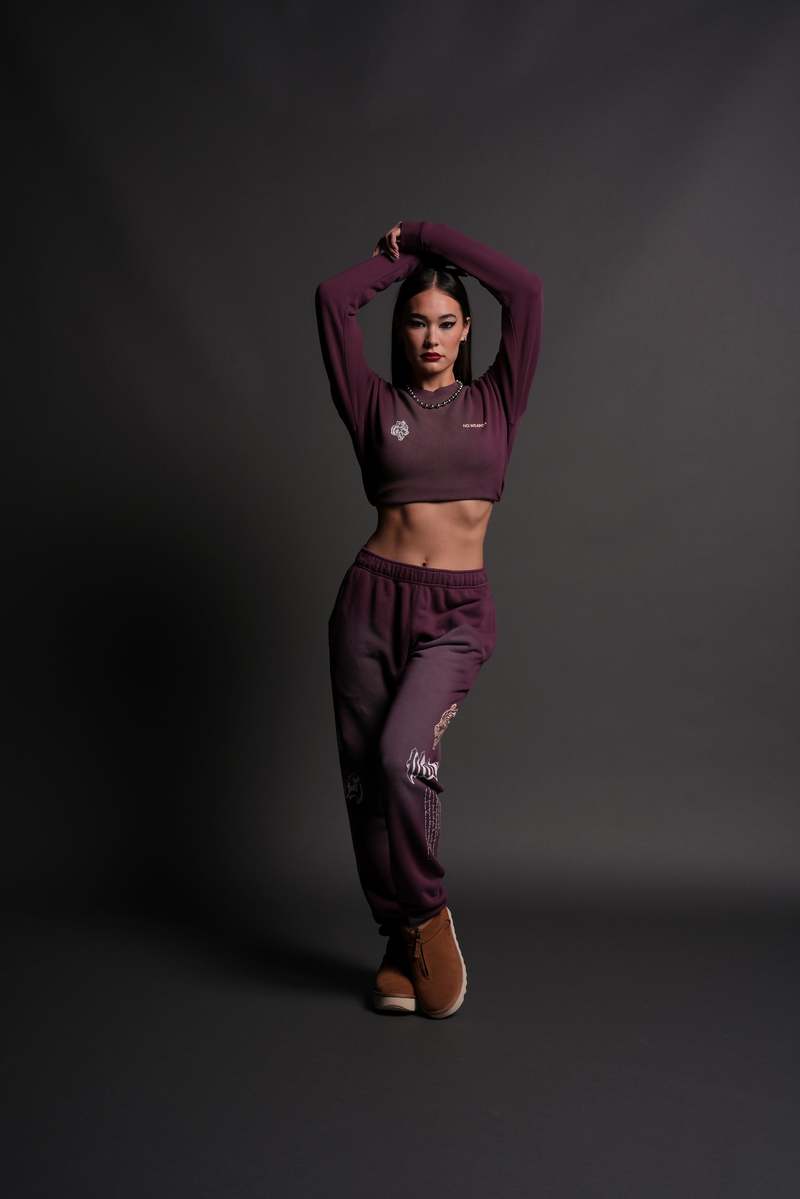 Darc Sport No Weapon Shall Prosper (Cropped) Crewneck Cherry Wine Tonal Sun Fade | 5470391-EZ