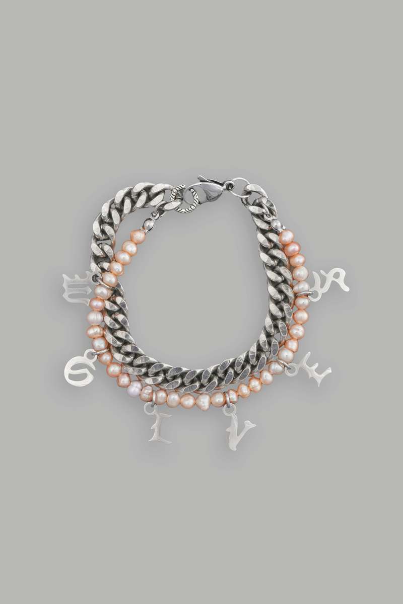 Darc Sport Wolves Curb Link And Pearl Bracelet Silver/Pink | 6415387-GP